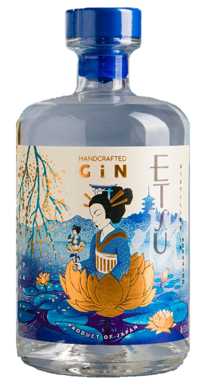 Impression etiquettes bouteille Gin Etsu dorure relief gaufrage