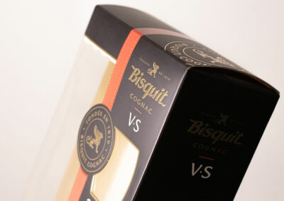 Packaging spiritueux Bisquit Cognac dorure gaufrage impression Nacara